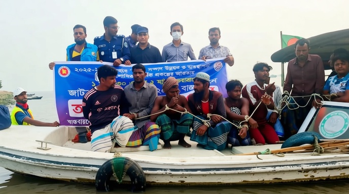 চাঁদপুরে জাটকা বিরোধী অভিযানে আটক জেলেরা