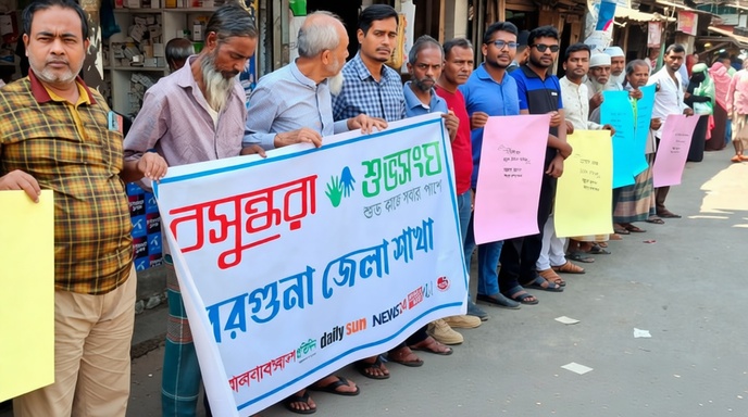 বরগুনার বাজারে খাদ্যে ভেজাল বিরোধী লিফলেট বিতরণ