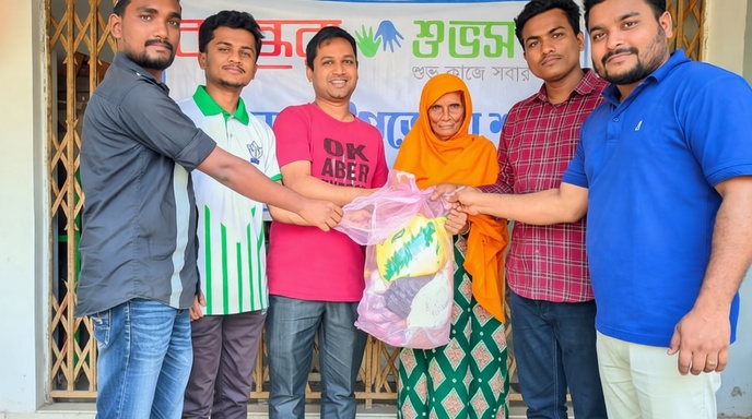 টেকনাফে স্থানীয় পরিবারগুলোর মাঝে খাদ্যসামগ্রী বিতরণ করছেন বসুন্ধরা শুভসংঘের স্বেচ্ছাসেবকরা।