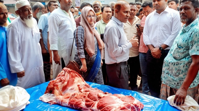 ঘোড়াঘাটে অসুস্থ গরুর মাংস বিক্রির দায়ে কসাইকে জরিমানা