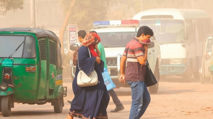 ঢাকার কুয়াশাচ্ছন্ন ও দূষিত আকাশ