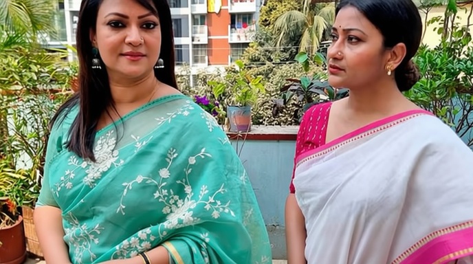 দীপা খন্দকার ও রিচি সোলায়মান নাটকের সেটে একসঙ্গে হাস্যোজ্জ্বল।