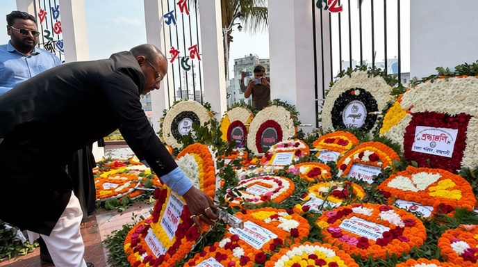 রাজশাহী শহীদ মিনারে ভারতীয় সহকারী হাইকমিশনার মনোজ কুমারের শ্রদ্ধা নিবেদন