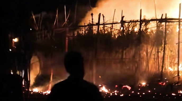 রাজশাহীর দুর্গাপুরে পানের বরজে ভয়াবহ আগুন