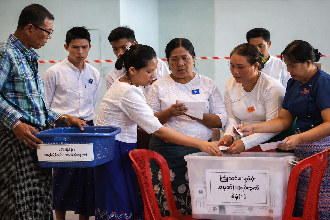 মিয়ানমারে বিতর্কিত নির্বাচনে এগিয়ে সেনাসমর্থিত দল