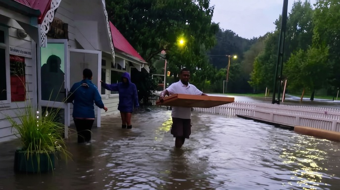 নিউজিল্যান্ডের প্লাবিত রাস্তা এবং ধসে পড়া ঘরবাড়ি