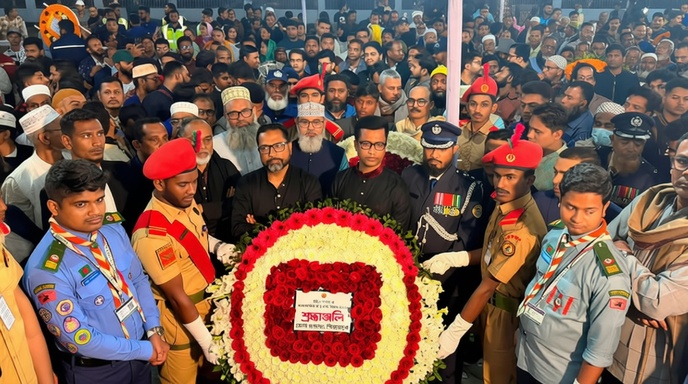 পিরোজপুর শহীদ মিনারে একুশের প্রথম প্রহরে শ্রদ্ধা নিবেদন