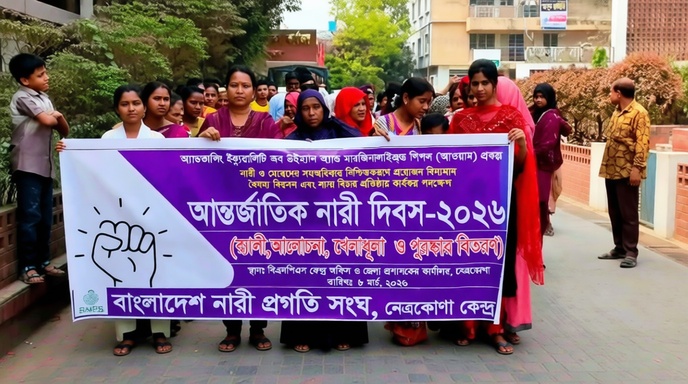 নেত্রকোনায় নারী দিবসে নারীদের প্রতিবাদ সমাবেশ